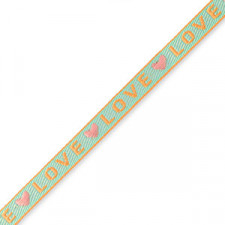 Ribbon text "Love" Blue-coral pink